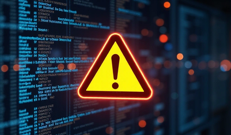 Un cartel de advertencia digital con un signo de exclamación, simbolizando la exención de responsabilidad.