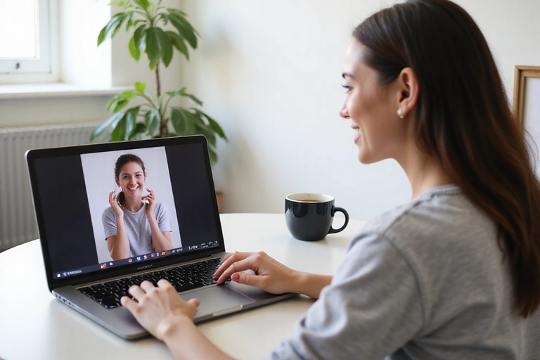 Persona sonriendo mientras consulta con un nutricionista online