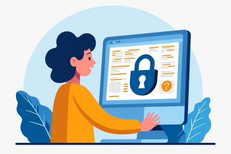 Ilustración de una persona protegiendo datos digitales con un escudo y un candado, simbolizando la seguridad de la información.