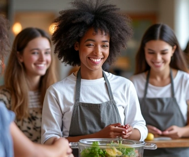 Grupo de personas aprendiendo sobre nutrición en un ambiente colaborativo