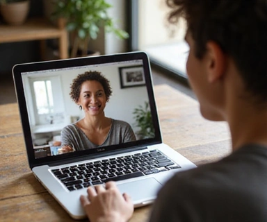 Persona en videollamada de consulta nutricional online